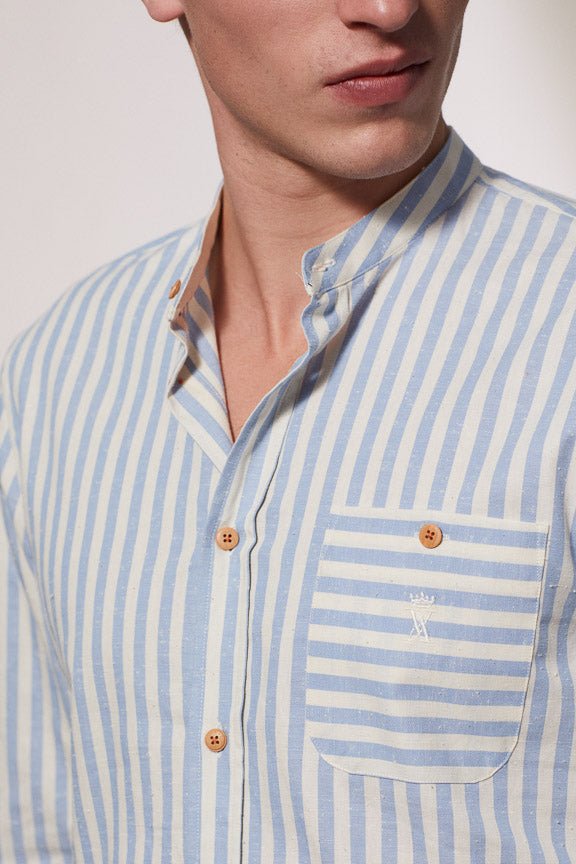 Vicomte A - Sky Blue Wide Stripe Shirt - Calvin - The Good Chic