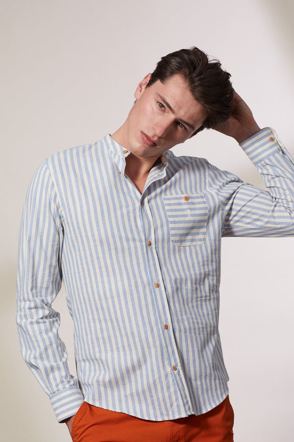 Vicomte A - Sky Blue Wide Stripe Shirt - Calvin - The Good Chic