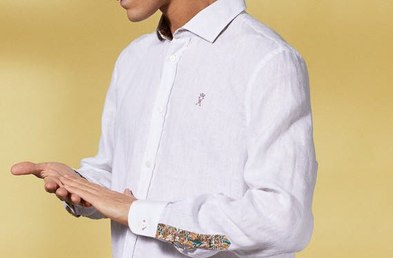 Vicomte A - White Slim Linen Shirt - Clay - The Good Chic