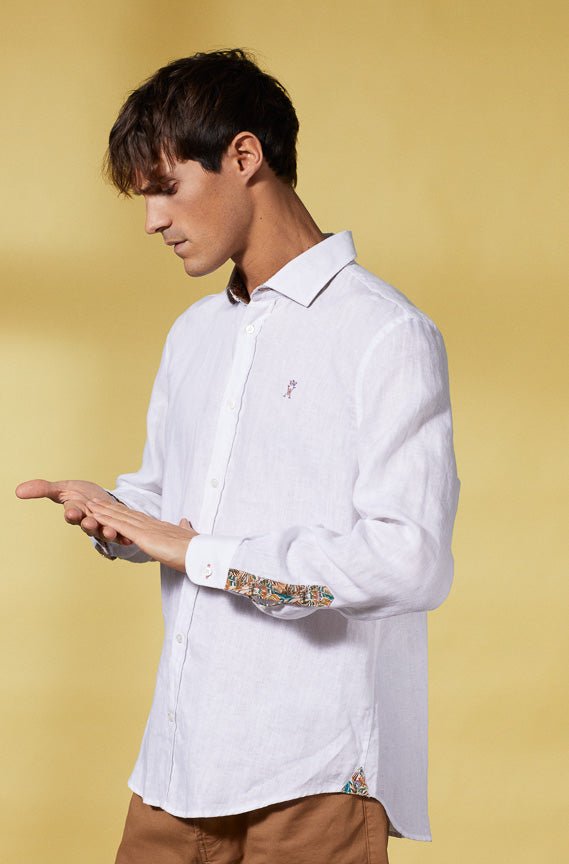 Vicomte A - White Slim Linen Shirt - Clay - The Good Chic