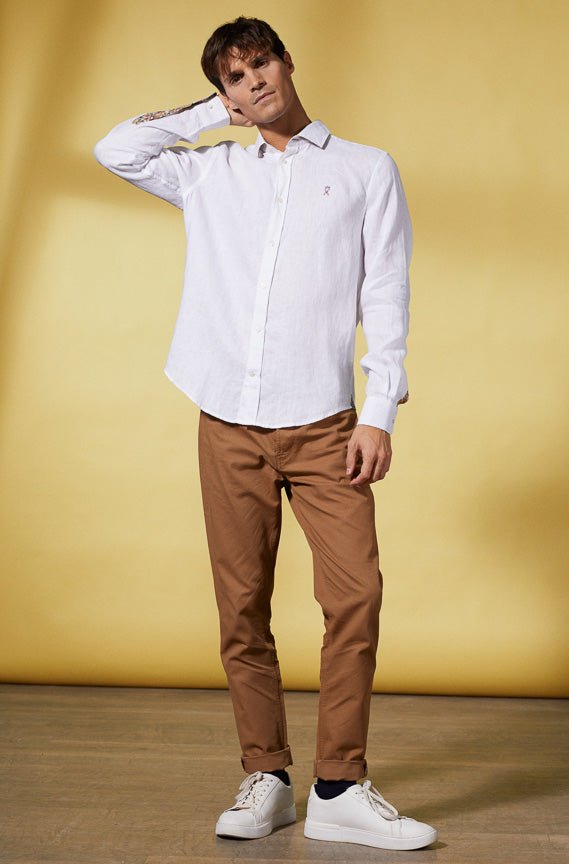 Vicomte A - White Slim Linen Shirt - Clay - The Good Chic