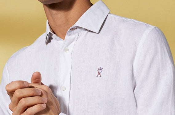 Vicomte A - White Slim Linen Shirt - Clay - The Good Chic