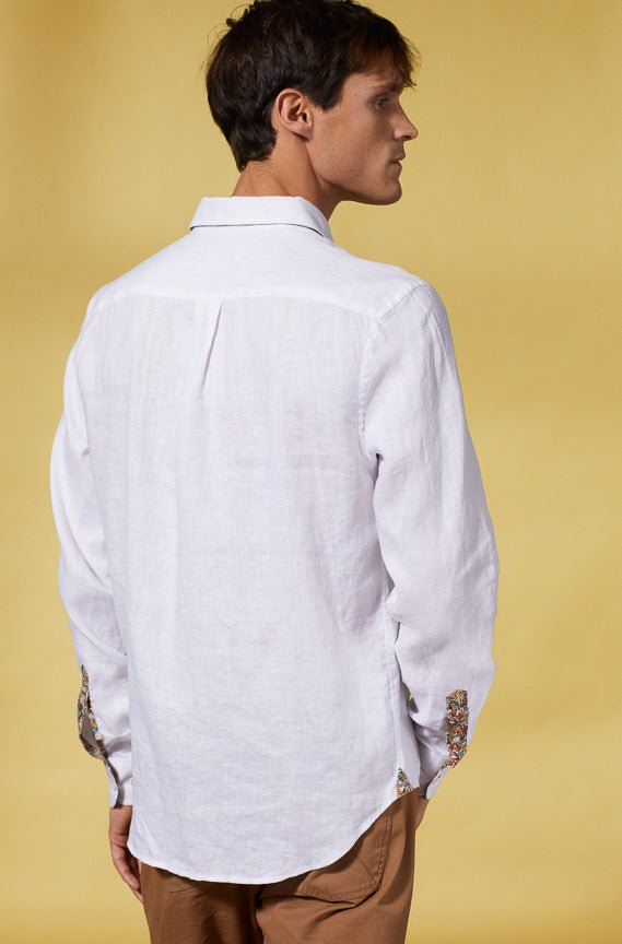 Vicomte A - White Slim Linen Shirt - Clay - The Good Chic