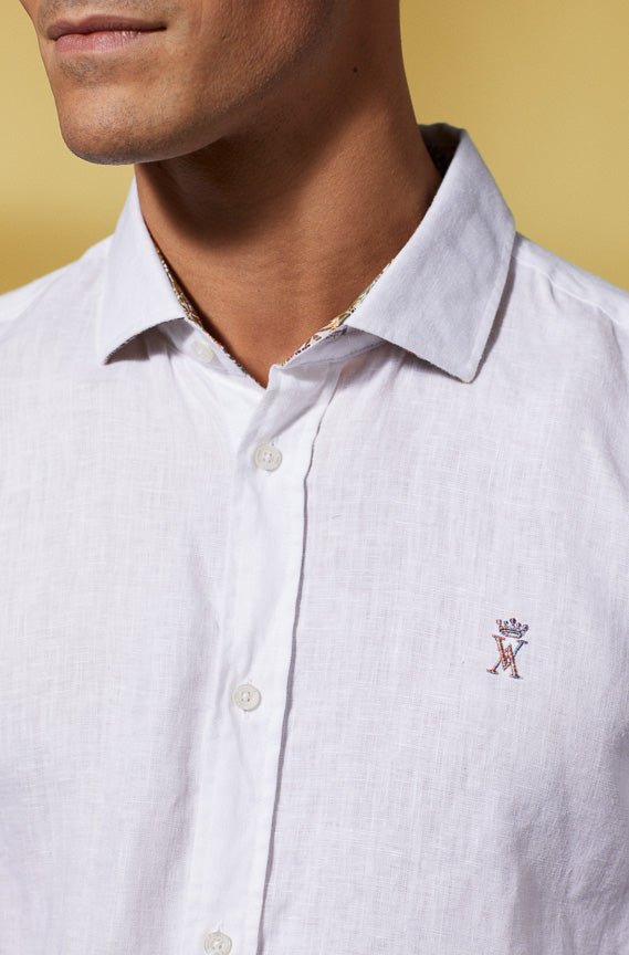 Vicomte A - White Slim Linen Shirt - Clay - The Good Chic